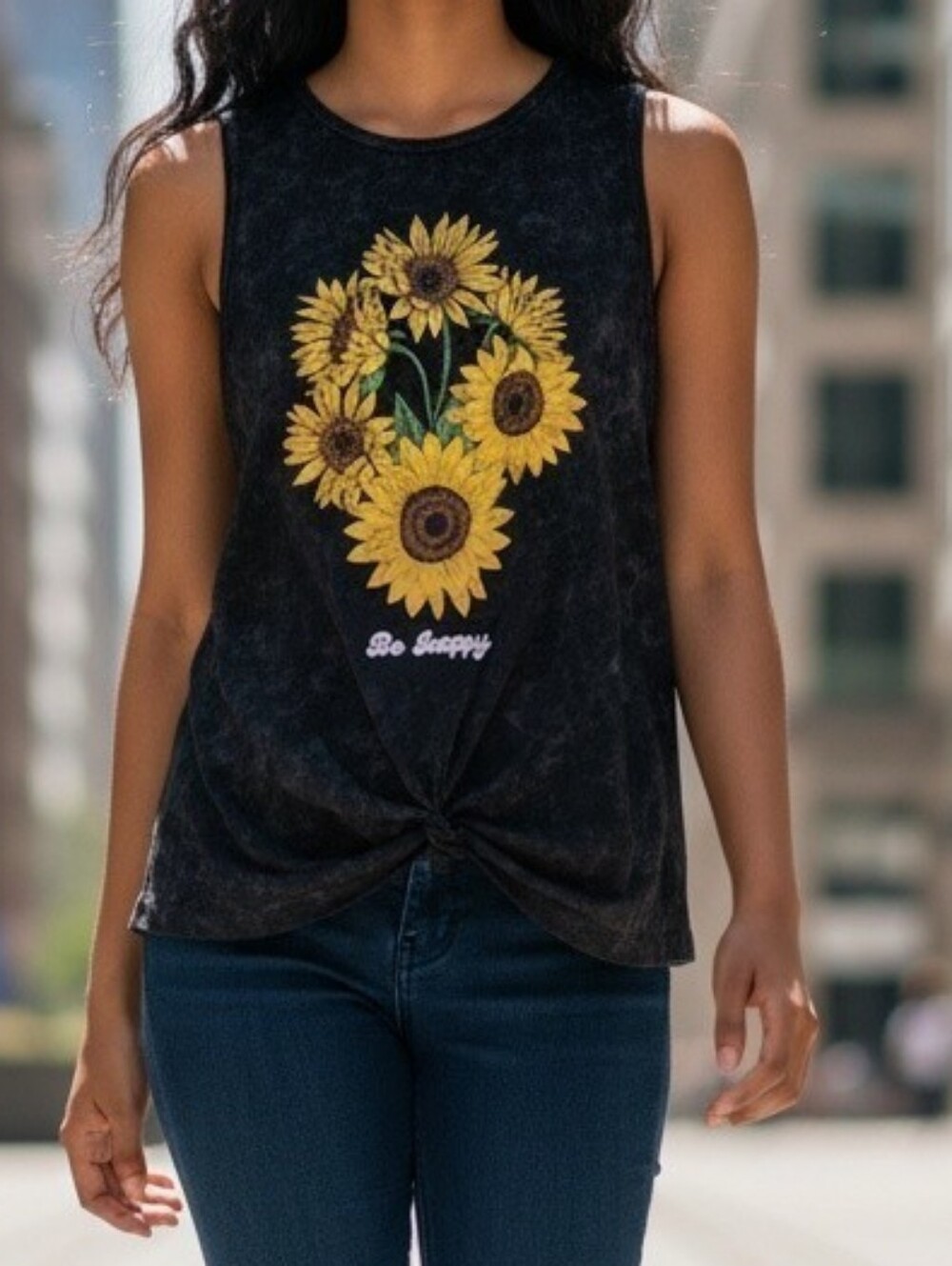 No Boundaries NWT Mineral Wash Sunflower "Be Happy" Tank Top Size M (7-9)